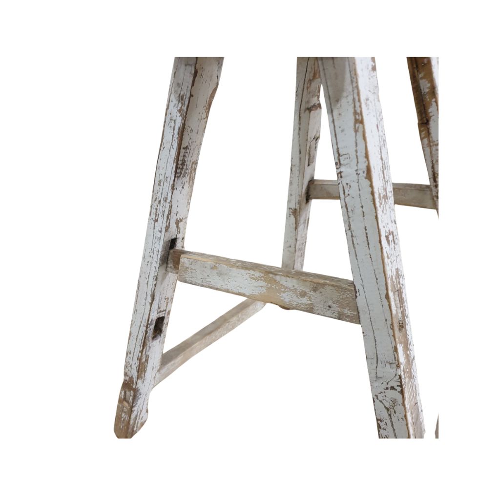 Antique Rustic White Wooden Stool