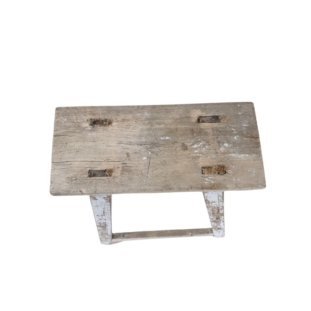 Antique Rustic White Wooden Stool