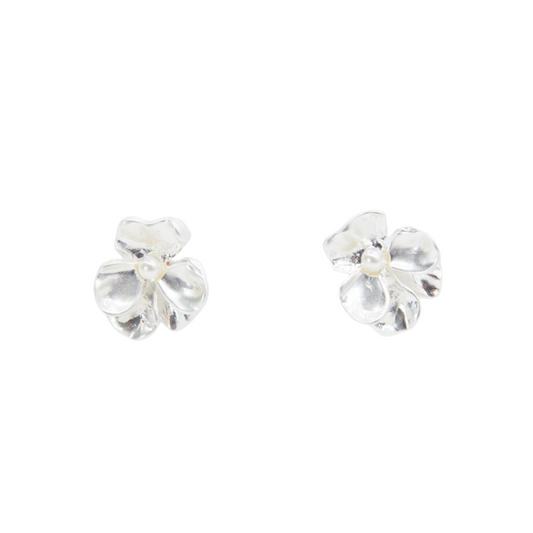 Flower Petal Pearl Silver Earrings | Stella + Gemma