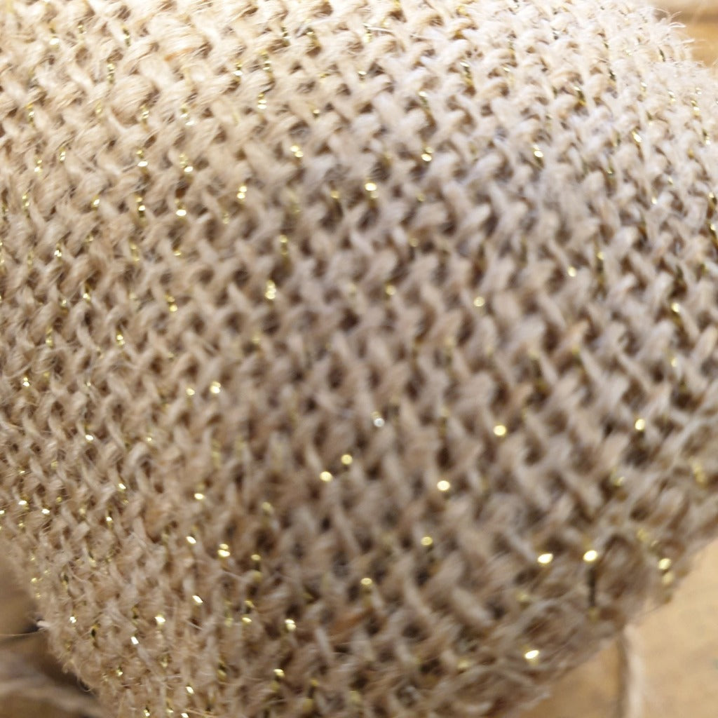 Hessian Ribbon with Gold Metalic Thread | 4.5mts