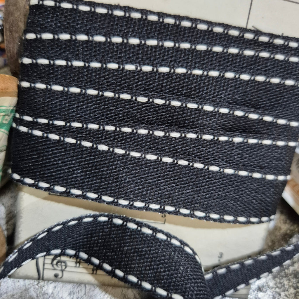 Cream Double Stitch Black Cotton Ribbon