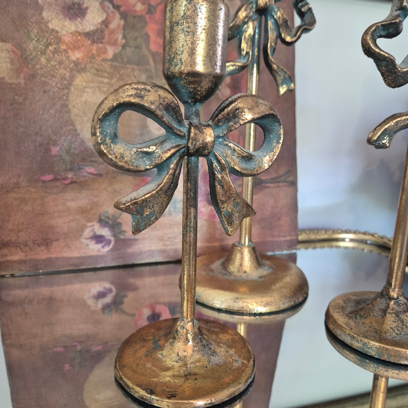 Aged Bow Candle Sticks