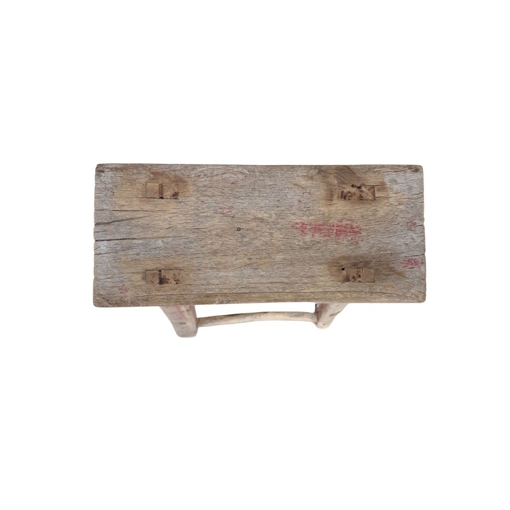 Antique Rustic Red Wooden Stool