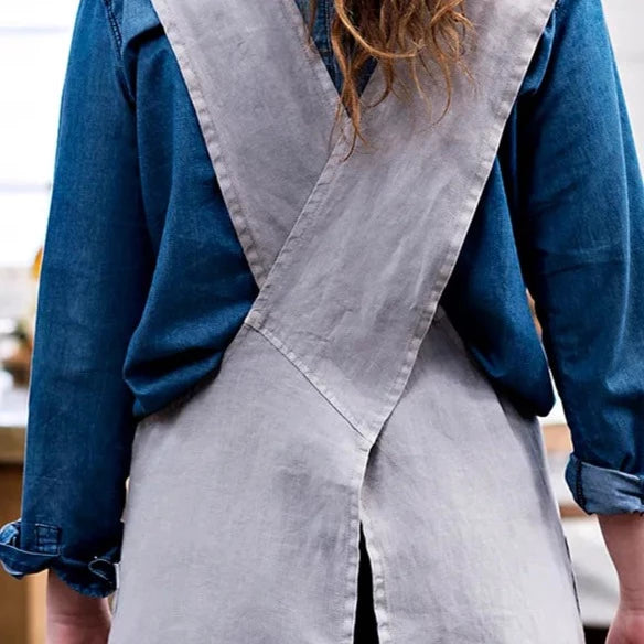 Cross Back French Linen Apron | Black