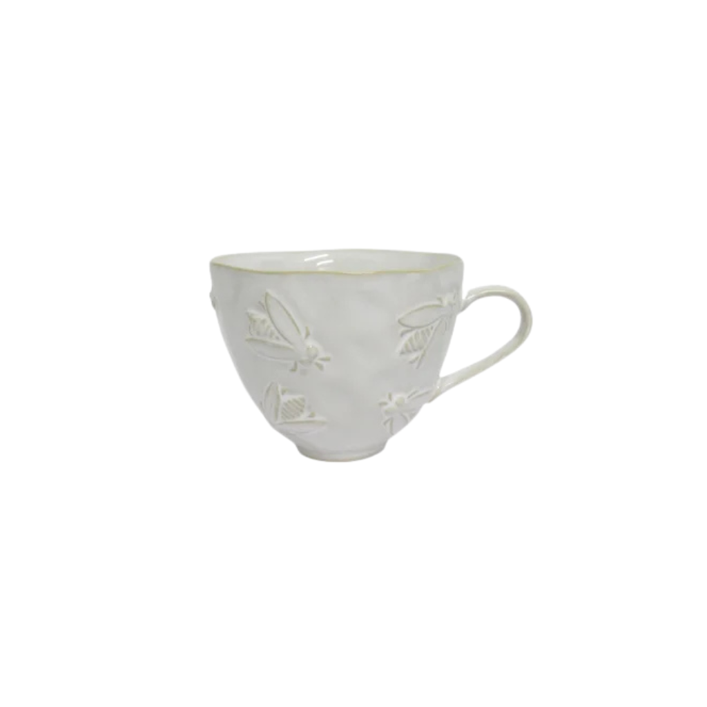 Cream ceramic mug with bee embossing