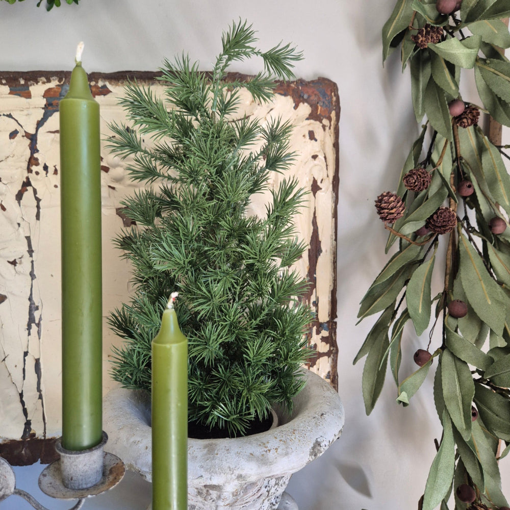 CLose up Olive Taper Candles