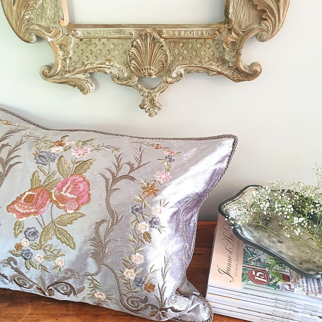 Hand Embriodered Flower Velvet Cushion