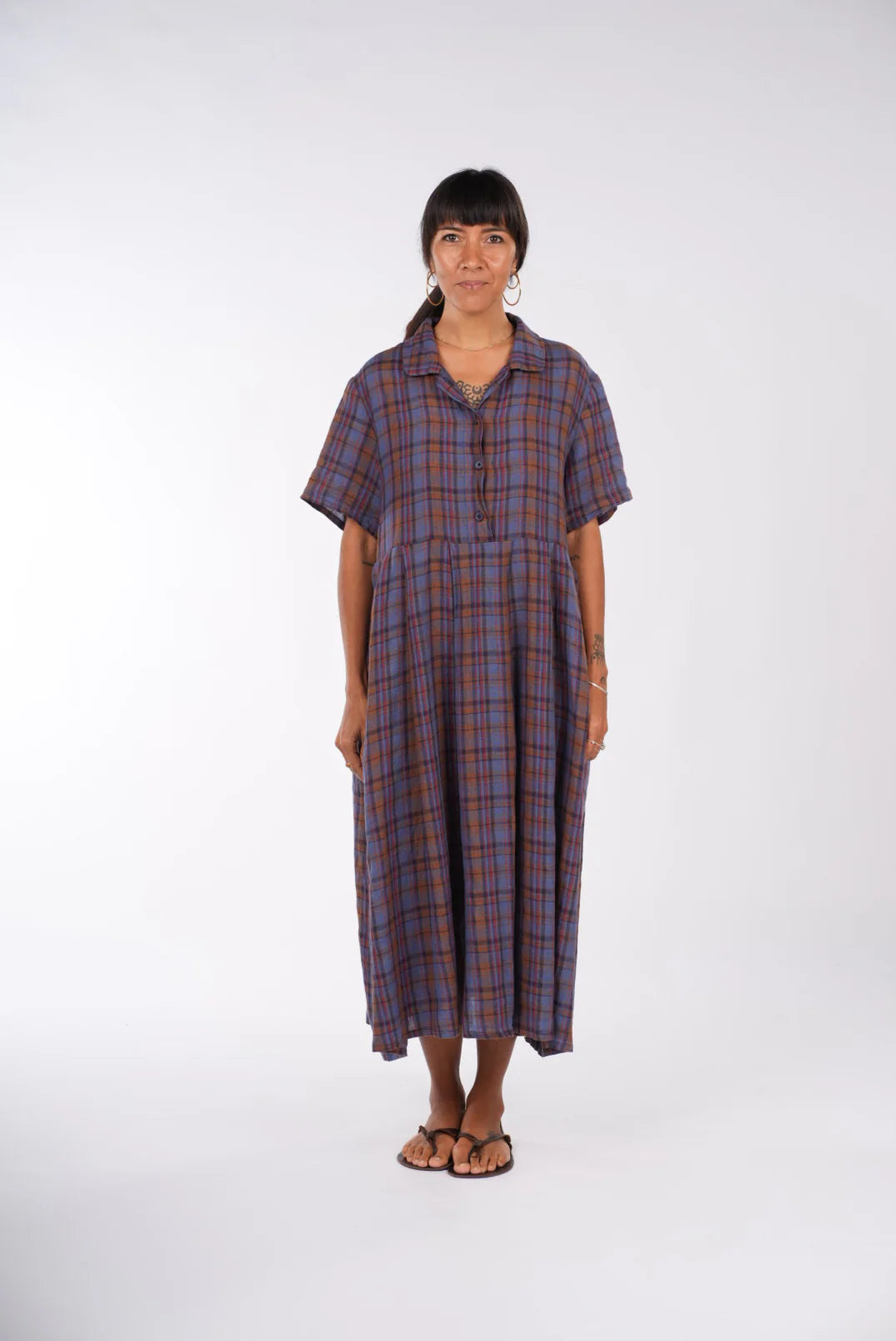 Vianne French Linen Check Dress