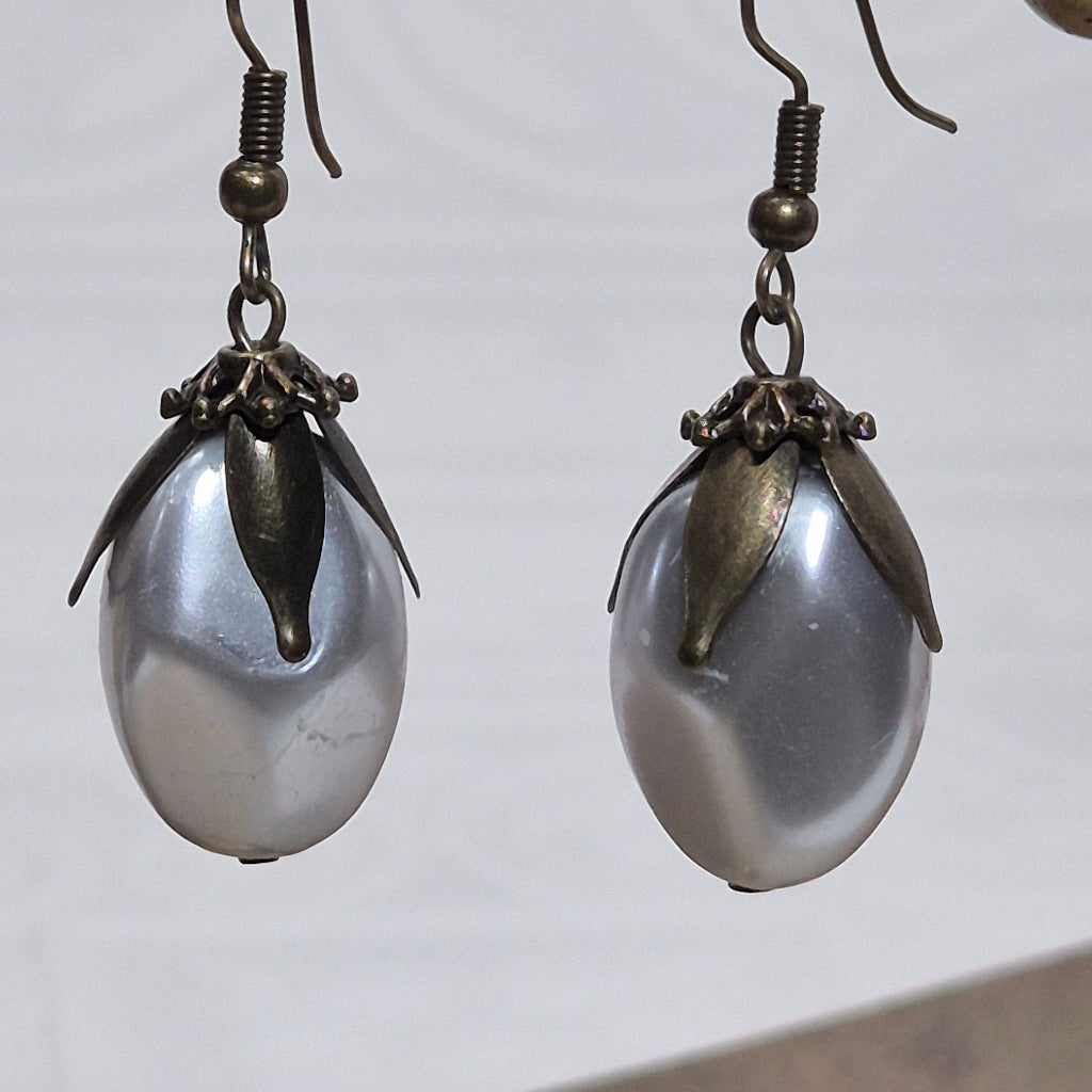 Grey Almond Earring Close Up