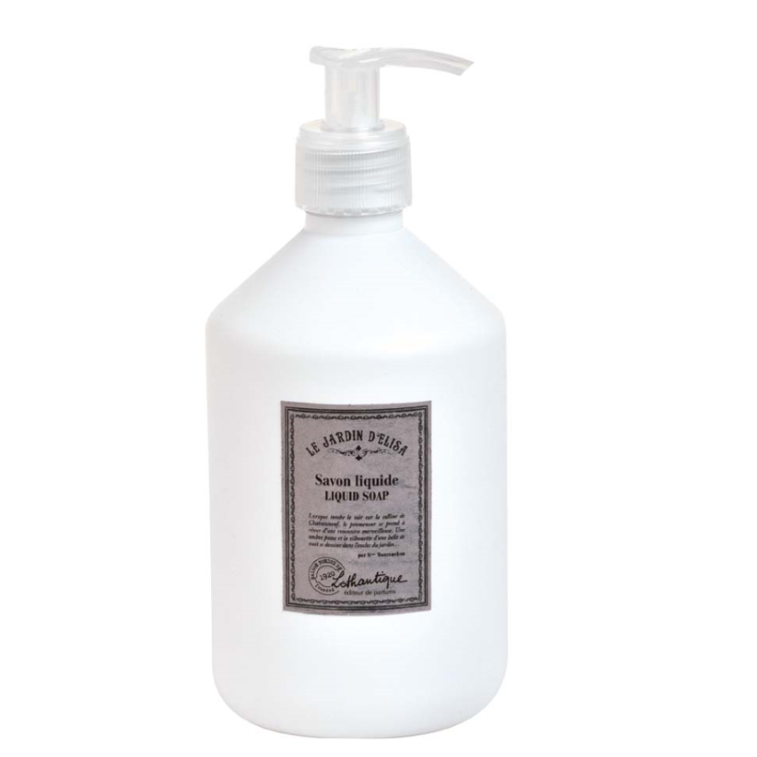 White liquid soap bottle with pump on a white background