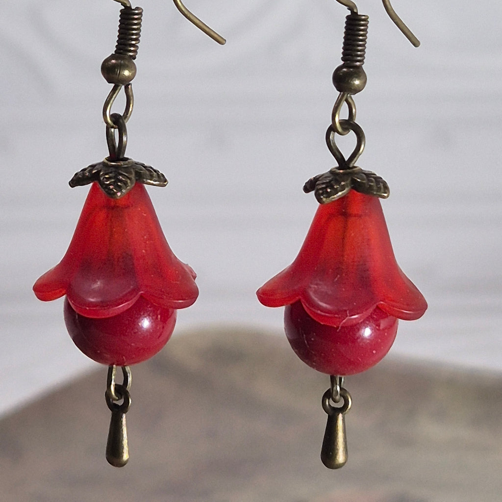 Red Bluebell Close Up Earring