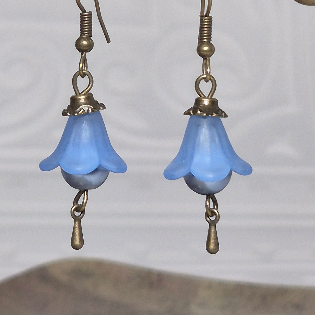 Cornflower bluebell earring close up