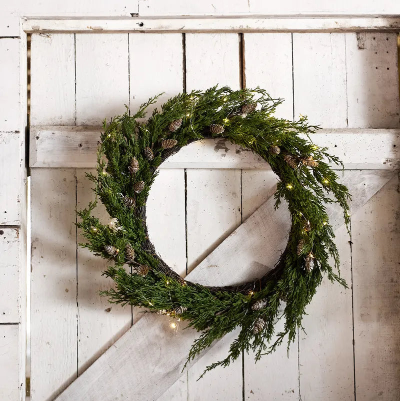 Cedar & Pinecone Wreath with Lights