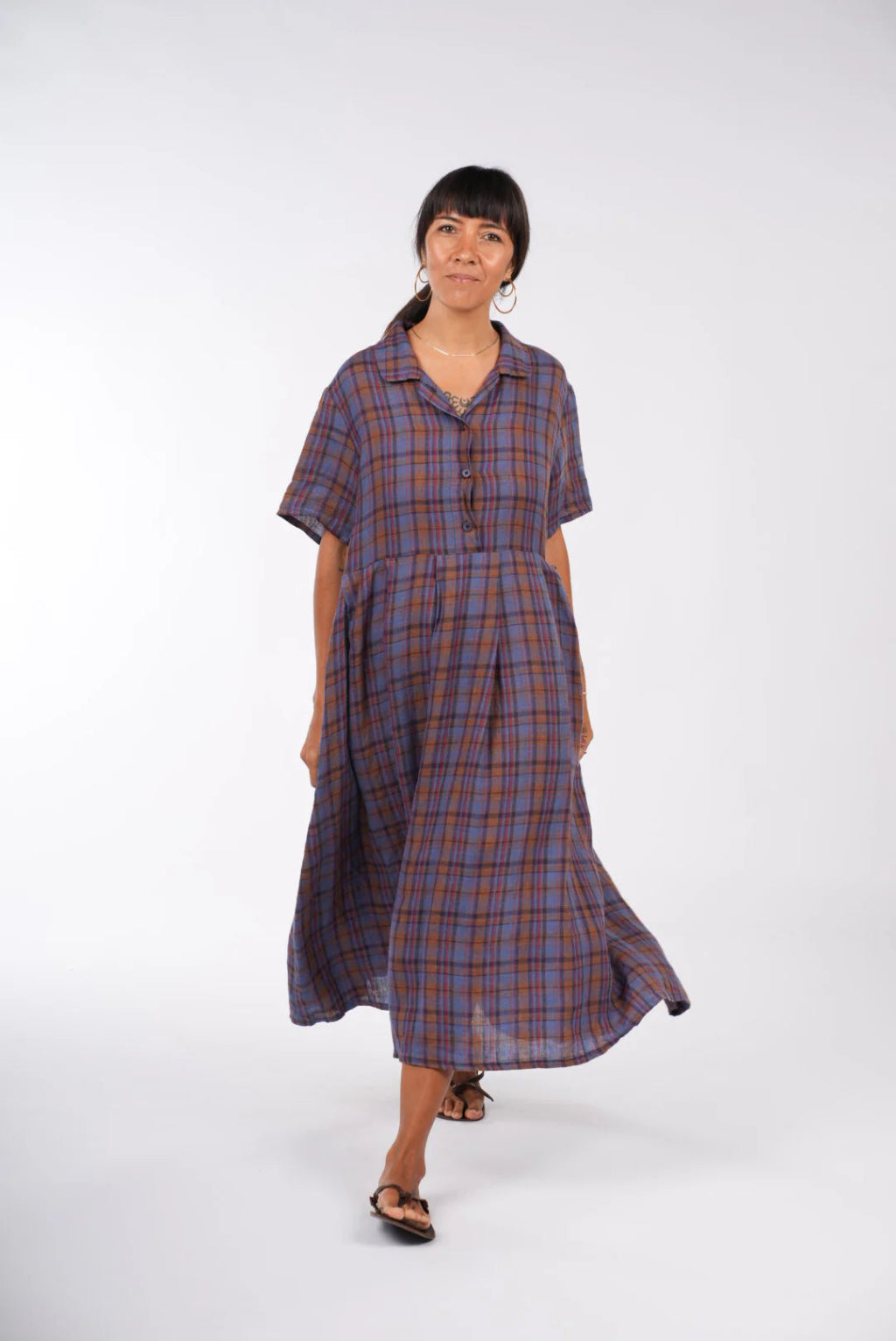 Vianne French Linen Check Dress