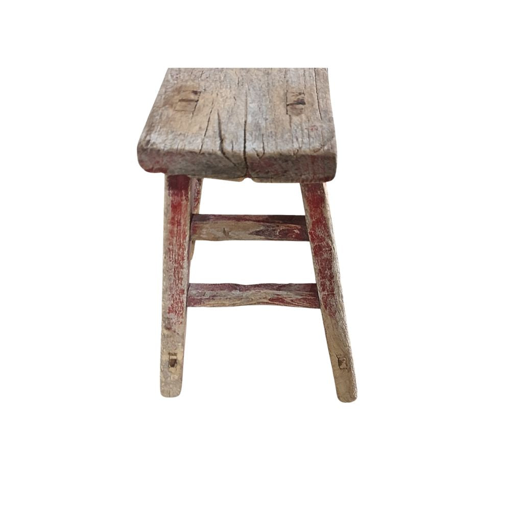 Antique Rustic Red Wooden Stool