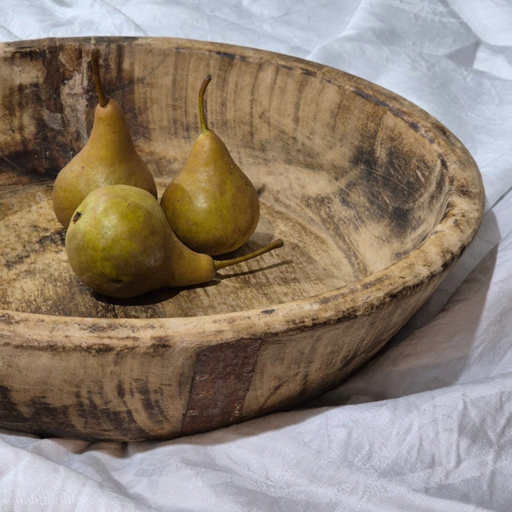 Antique Wooden Bowl with Pears