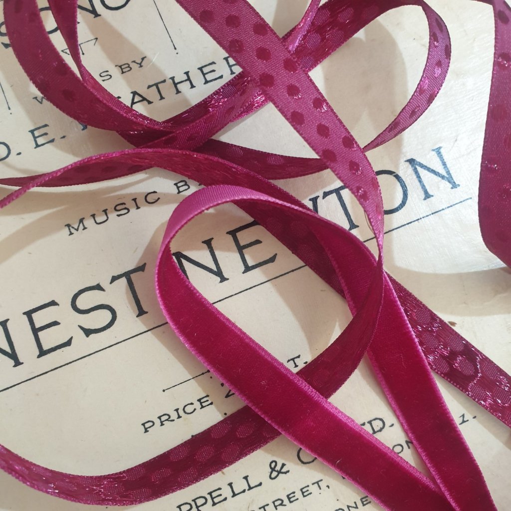 Burgundy Satin Spot Ribbon Close Up