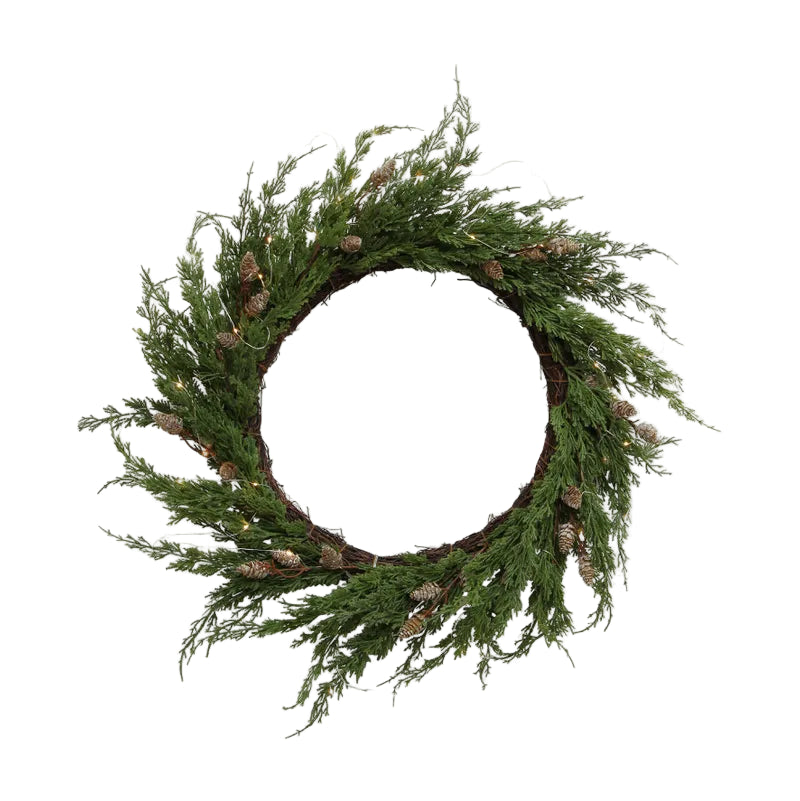 Green wreath with pinecones with LED Lights