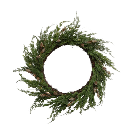 Green wreath with pinecones with LED Lights