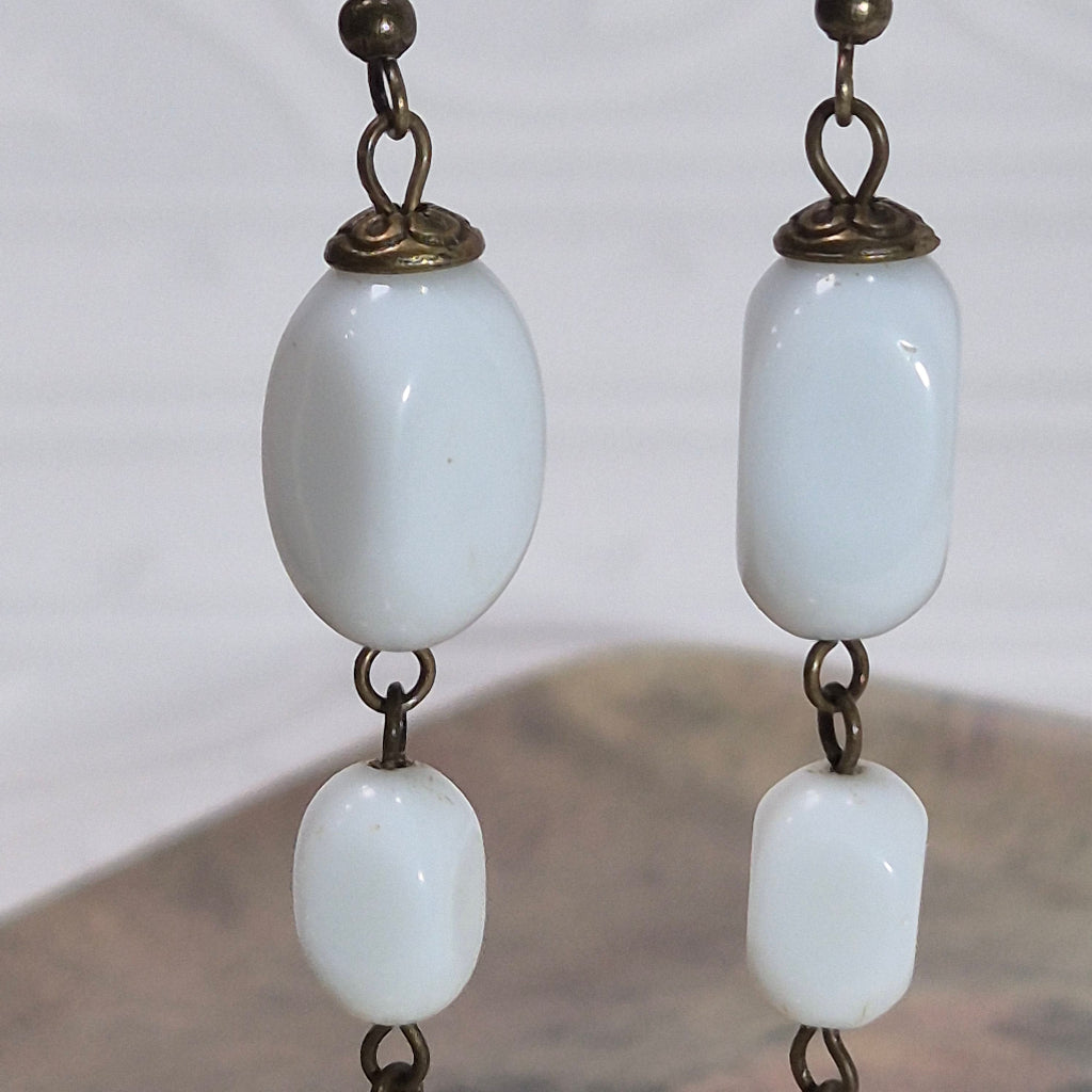 Close Up Vintage White Art Deco Earrings