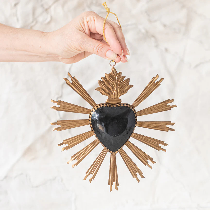 Black Golden Heart Sunrise Ornament