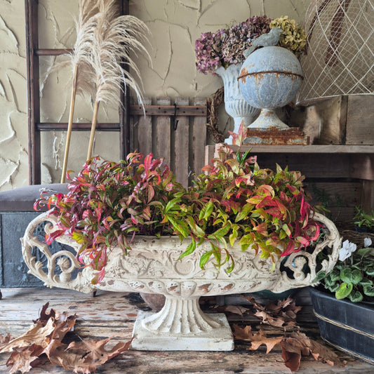 Grace Oval Pedestal Vase Outdoors
