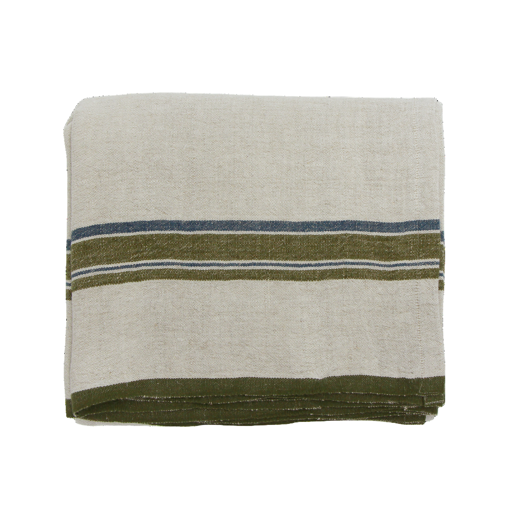 Green Blue Stripe Linen Tablecloth