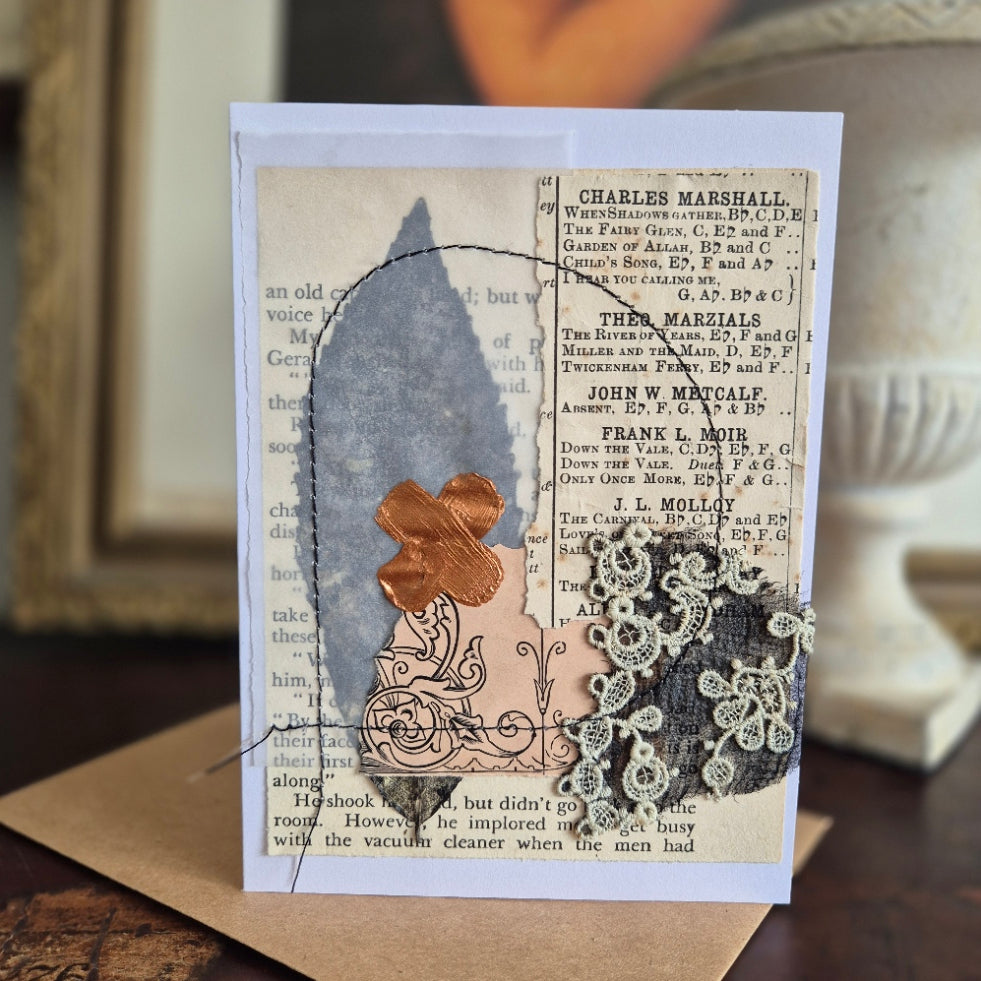 Mixed Media Handmade Card with vintage lace card