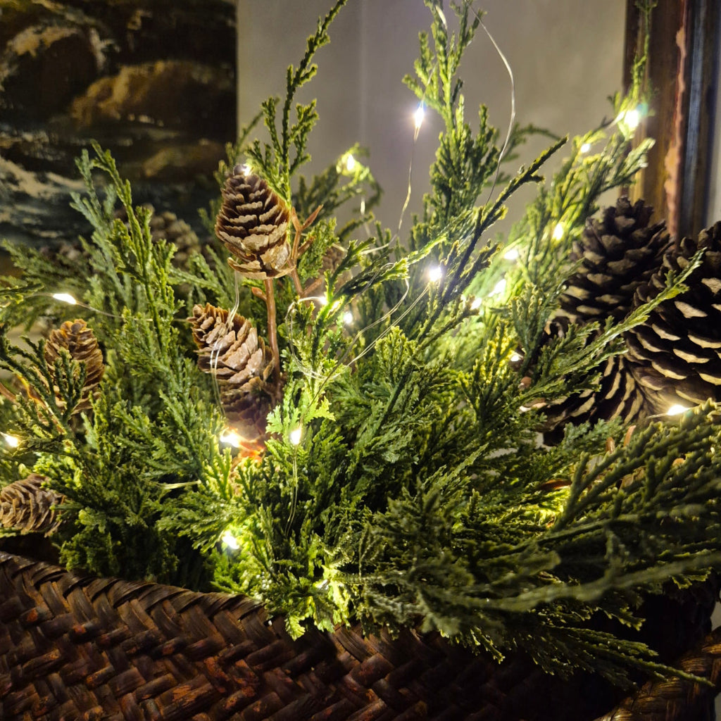 Cedar & Pinecone Branch with Lights