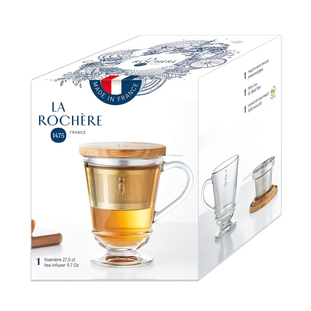 La Rochère tea infuser set in packaging with brand logo.