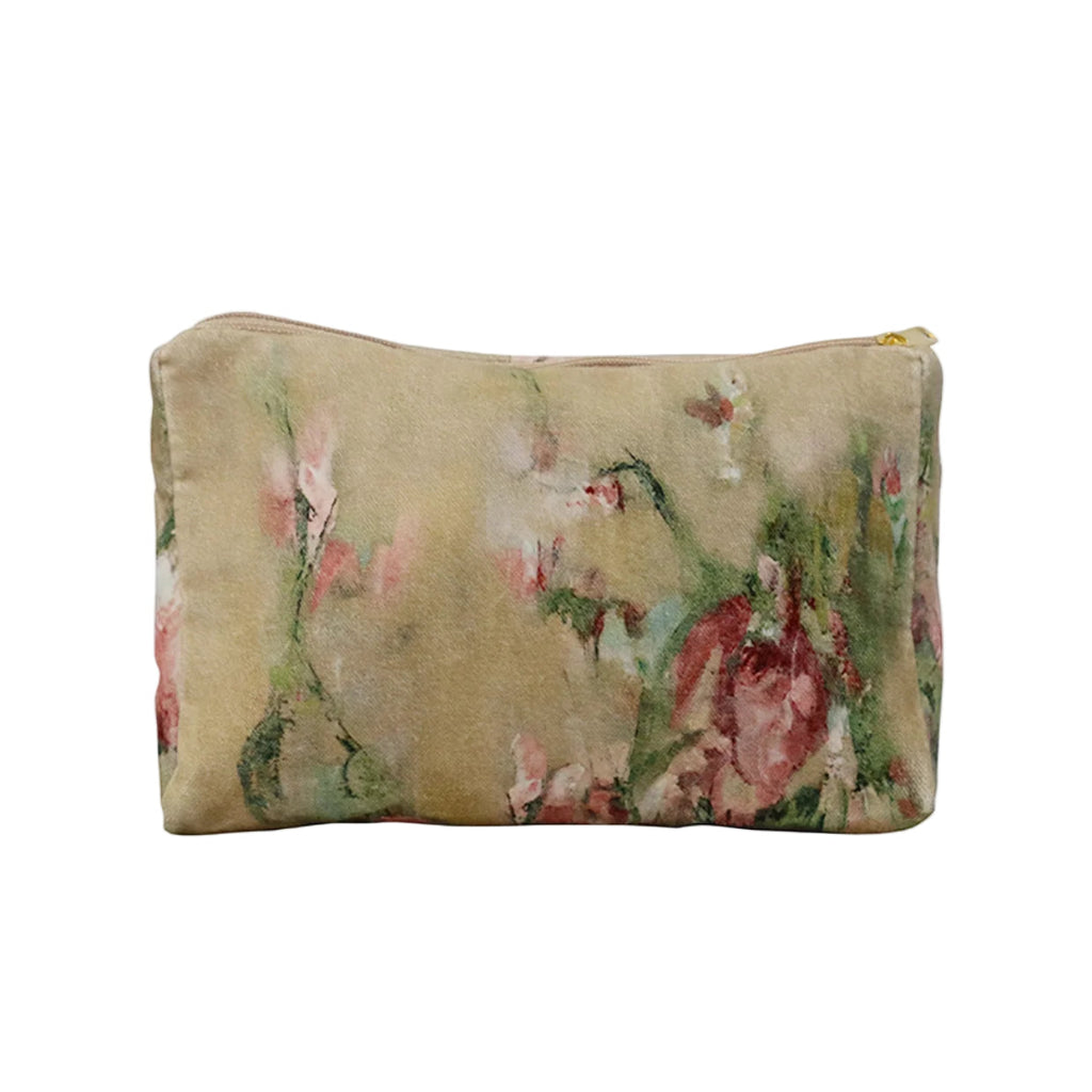 Floral patterned pouch on a white background