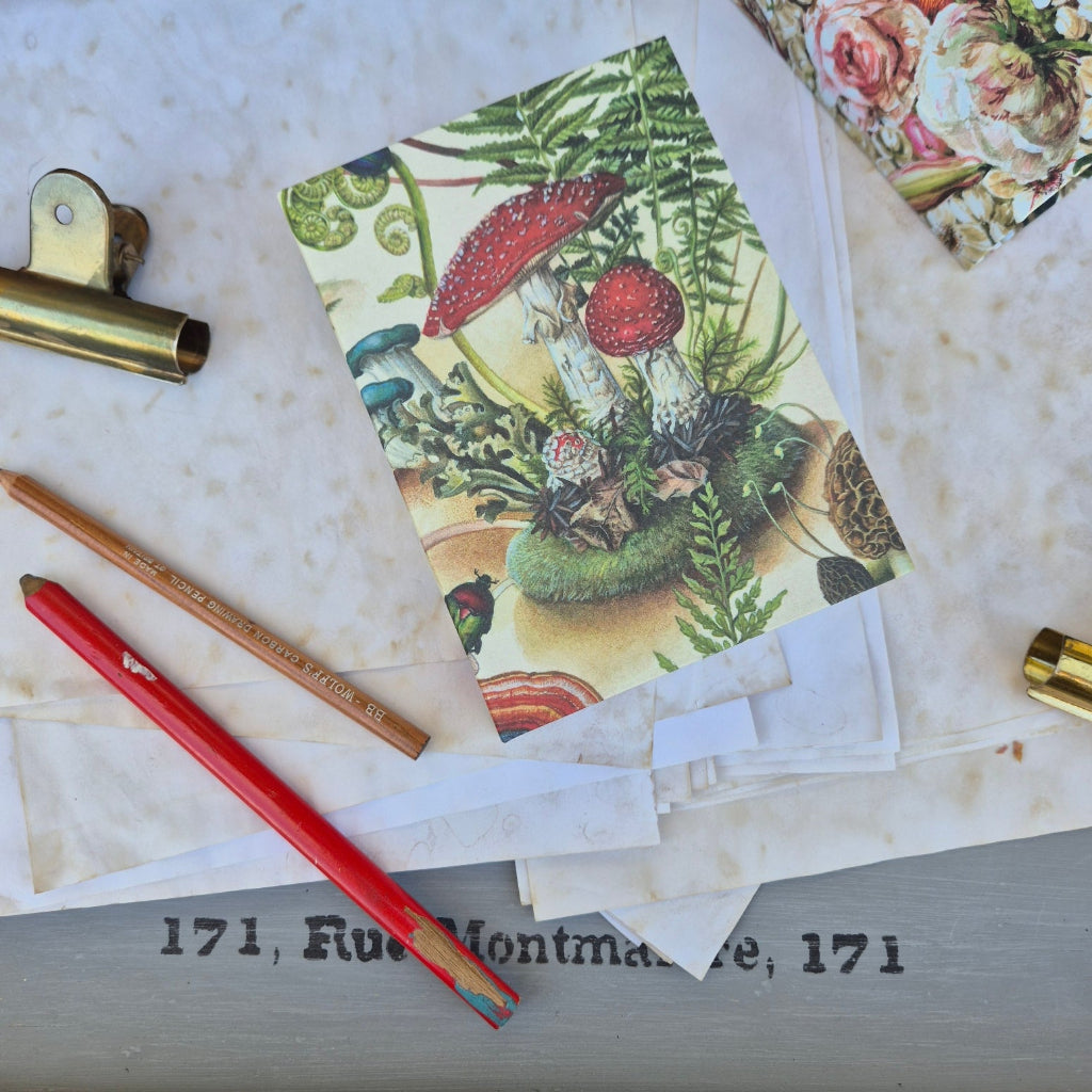 Artistic illustration of a dish with vegetables on a textured surface with stationery items.