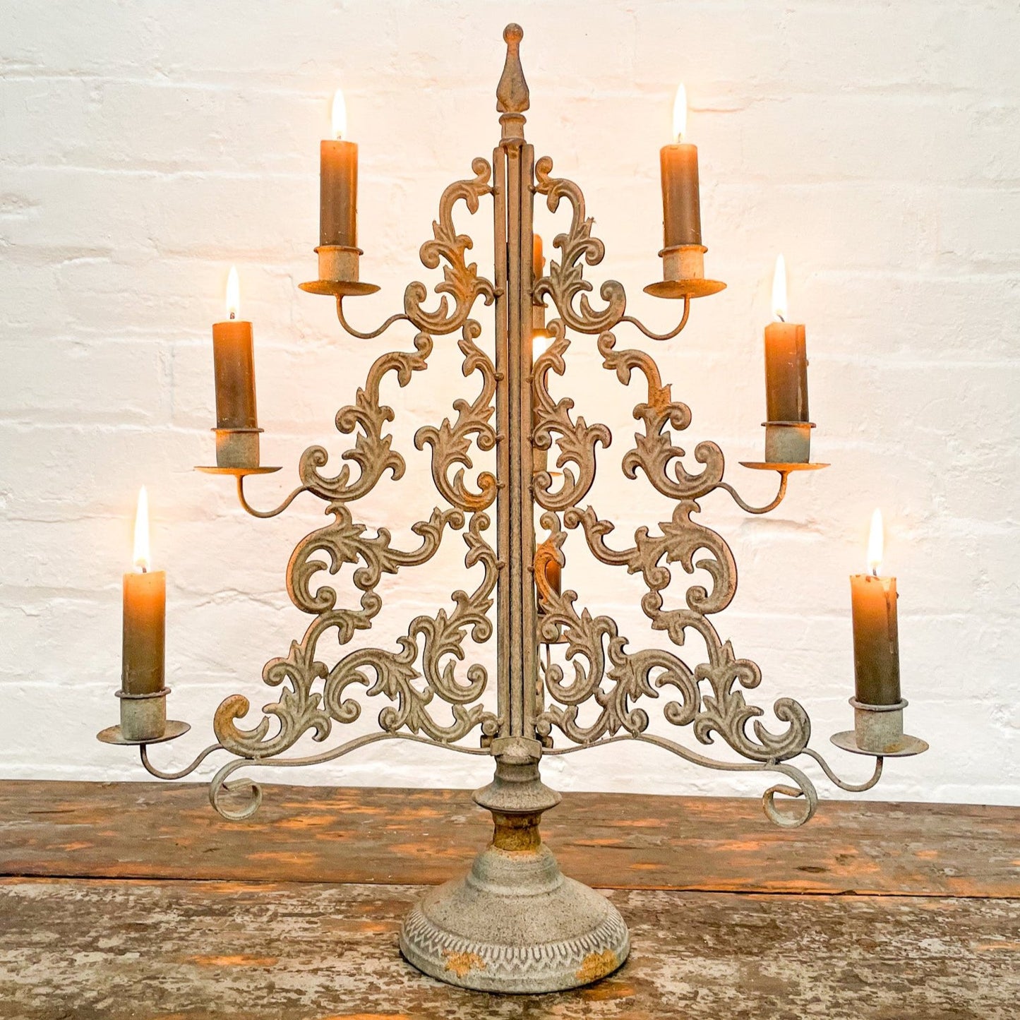 Metal Christmas Tree Candelabra with Candles