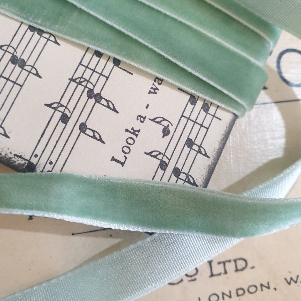 Sage Velvet Ribbon Close Up