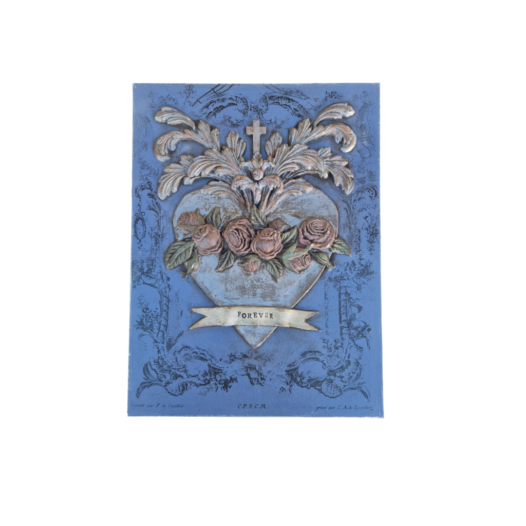 Decorative Plaque with floral design and 'Forever' text on a blue background