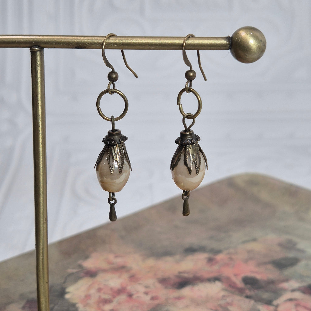 Vintage Cream Tulip Earrings