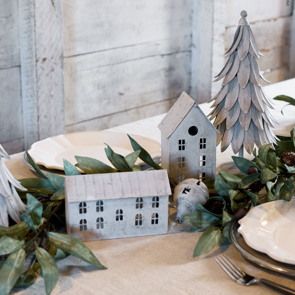 Zinc Oblong Tealight Christmas House