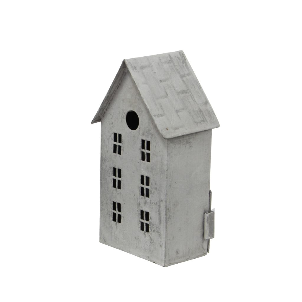 Gray Tealight house with a textured roof on a white background