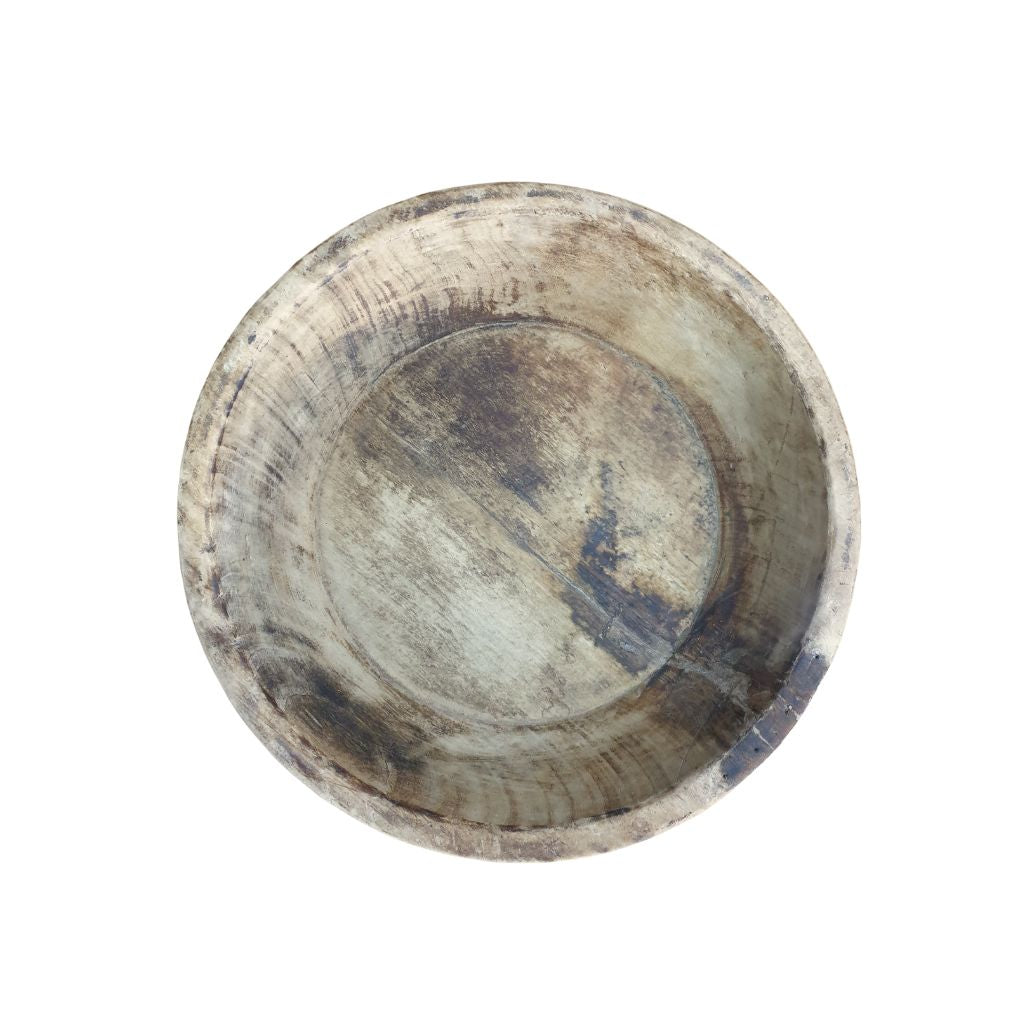 Antique wooden bowl top view